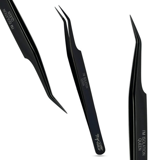 My Lash Tools Isolation Tweezer Black Fiber Tip Lash Tweezer 12cm – Precision Stainless Steel Eyelash Extension Tool, Anti-Slip, Fine Tip for Lash Separation & Placement, Lash Artist Supplies