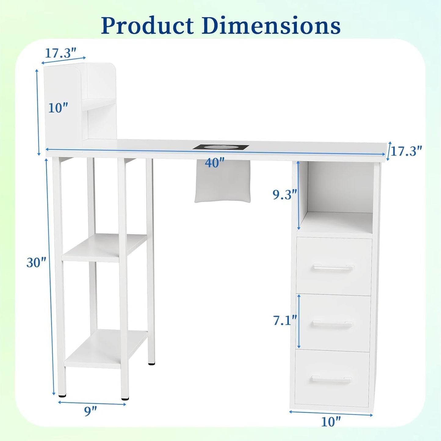 Nail Desk - Electric Dust Collector Manicure Table with 3 Drawers & 2-Tier Cabinets | White Salon Station
