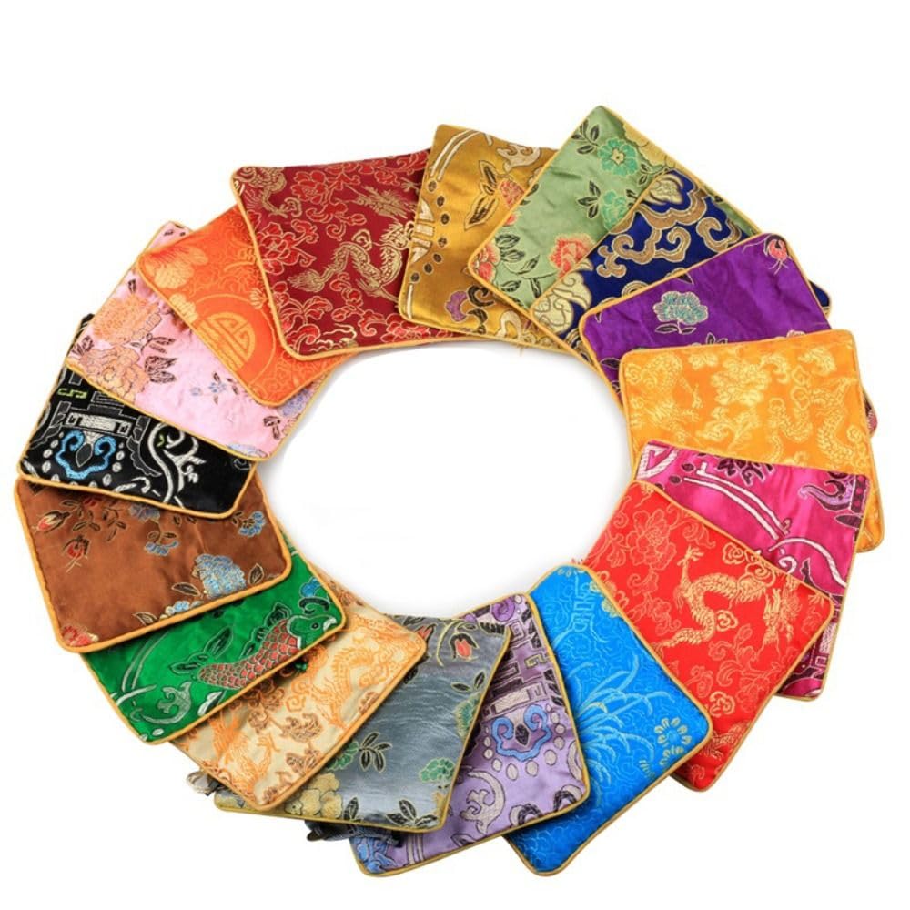 Chinese Style Money Bag Dragon Small Handbag Mini Embroidery Canvas Coin Purse Sweet Tassel Flower Jewelry(T)