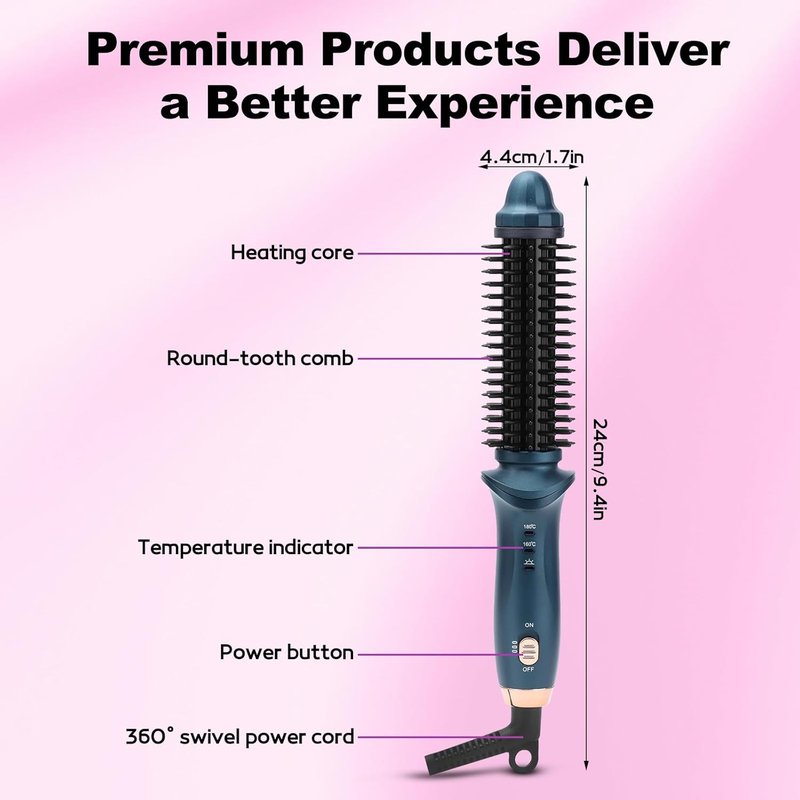 Two-in-One Curling Brush & Iron - Portable Electric Hair Styler for All Hairstyles | Green