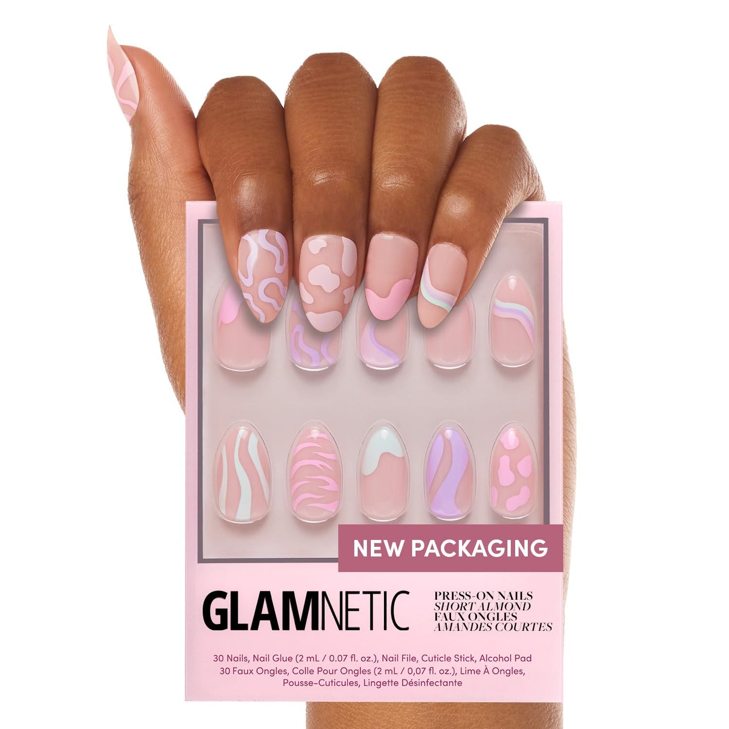 Glamnetic Press On Nails - Honey Bun | Trendy Velvet Sparkly Short Almond Nails | 30 Nail Kit with Glue, 15 Sizes