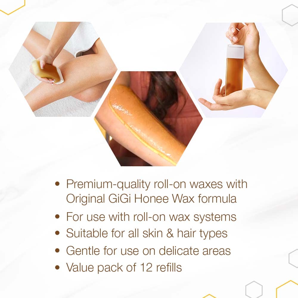 GiGi All Purpose Honee Roll-On Hair Removal Wax, Easy and Quick, Soft Wax Refill, 2.8 oz., Pack of 12