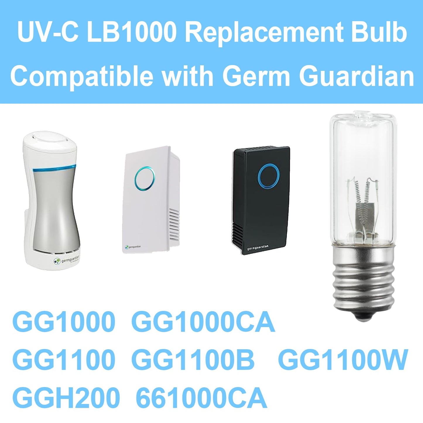 YEGRUEB UV-C Replacement Bulb LB1000 for Germ Guardian GG1000, GG1100, GG1100B, GG1000CA, GG1100W, GGH200,661000CA(Pack of 2)