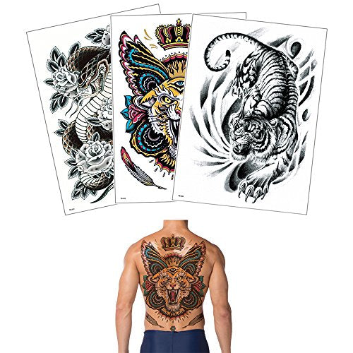 Glaryyears Full Back Realistic Tiger Temporary Tattoo - Large Waterproof Body Art