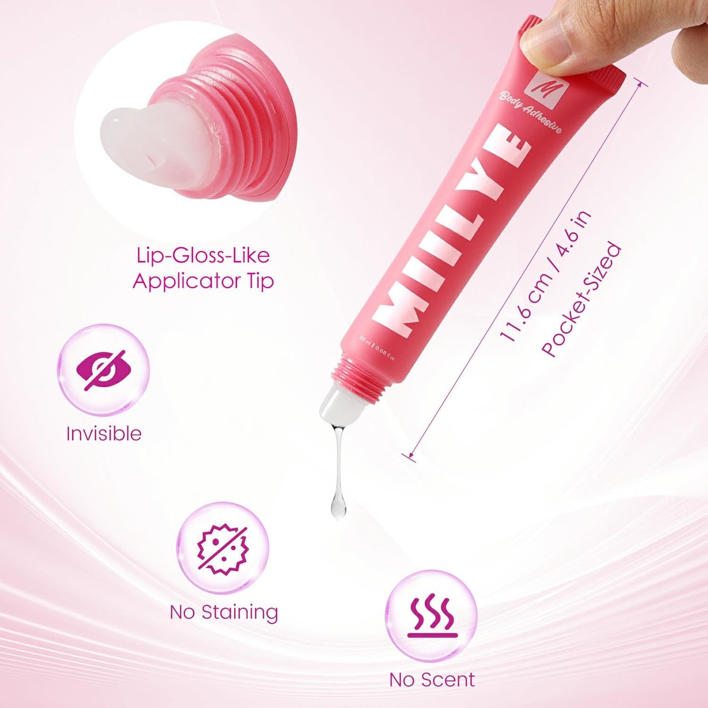 Body Adhesive Glue for Clothes 20ml, Sweat Proof, Water Wash Off Skin Adhesive, Fabric-Safe Liquid Fashion Glue Tape for Dancers, Women Bras, Wigs, Stockings