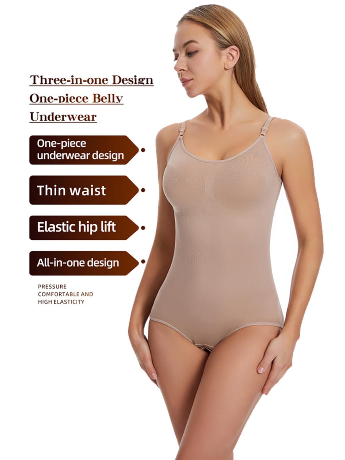 Women's Shapewear Tummy Control Bodysuit Seamless Sleeveless Thong Body Shaper Sculpting Shaper Tank Top Bodysuits Beige