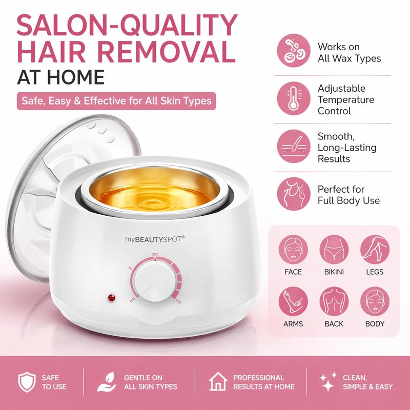 My Beauty Spot Wax Warmer for Hair Removal Kit - Electric Wax Machine for Women at Home - Full Body Bikini Brazilian - Includes Hard Wax Beads & Applicator Sticks
