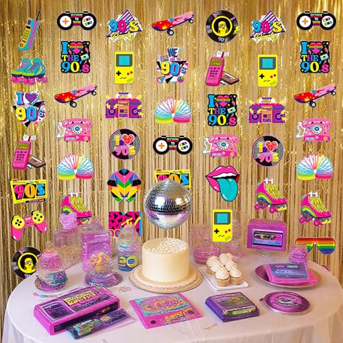 90s Party Hanging Decorations - 8 Retro Garlands for Themed Events