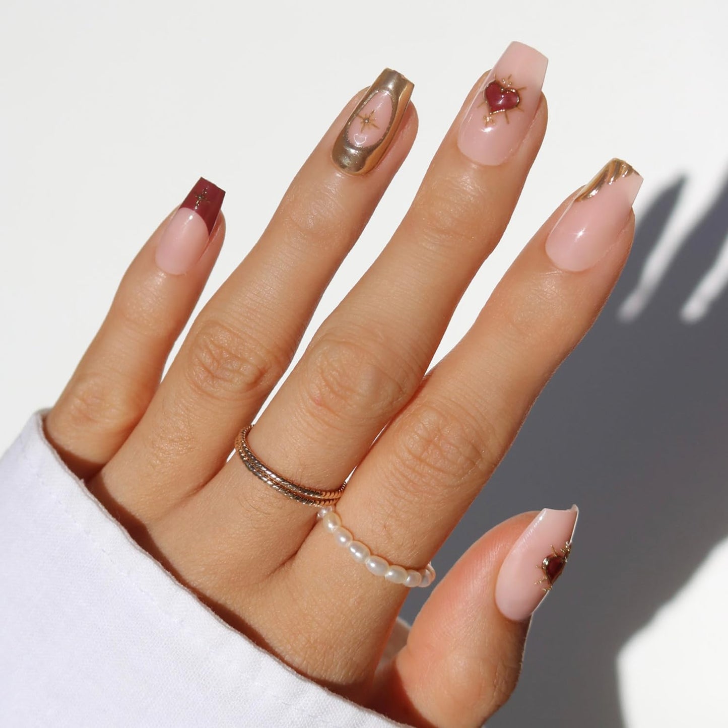 Glamnetic Press-On Nails - Pink Me Up Spring Almond Nails | Pastel Pink French Tips with 3D Pearls - 30 Nail Kit, 15 Sizes