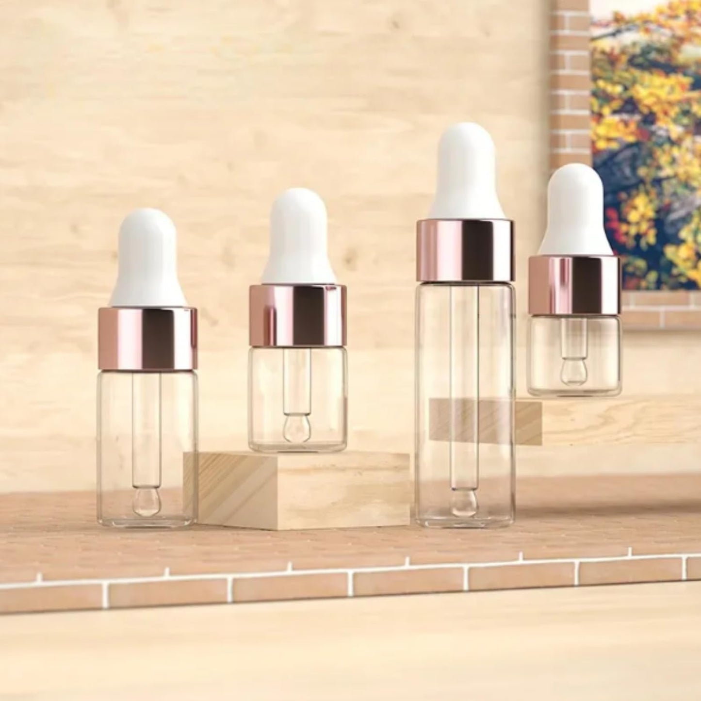 NGARHUG STORE Eye Dropper Bottle Rose for Essential Oils, 4pcs of 1-5ml Glass with Eye Droppers, Leak Proof Travel