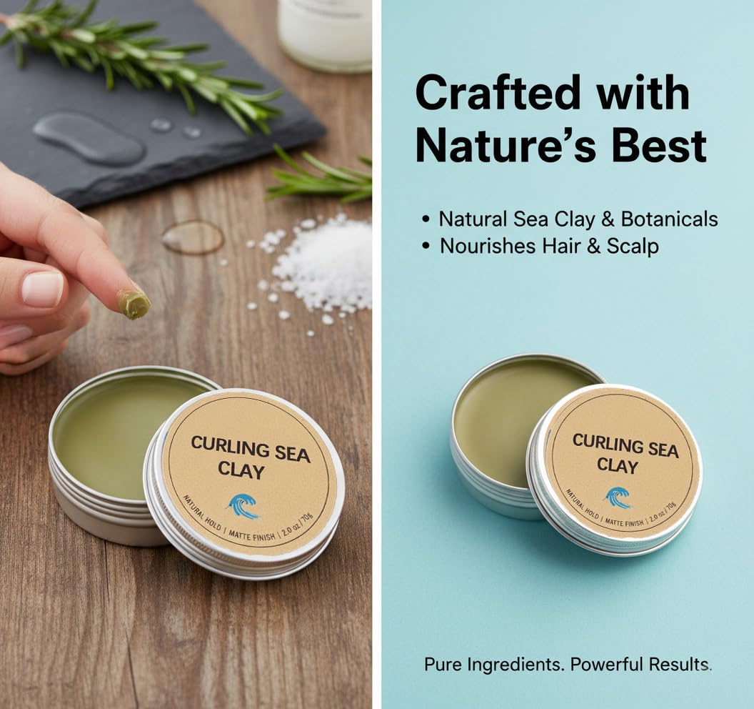 Louma Curling Sea Clay, Matte Styling Clay, Natural Texturizing Hair Paste for Men. (2.0 oz)