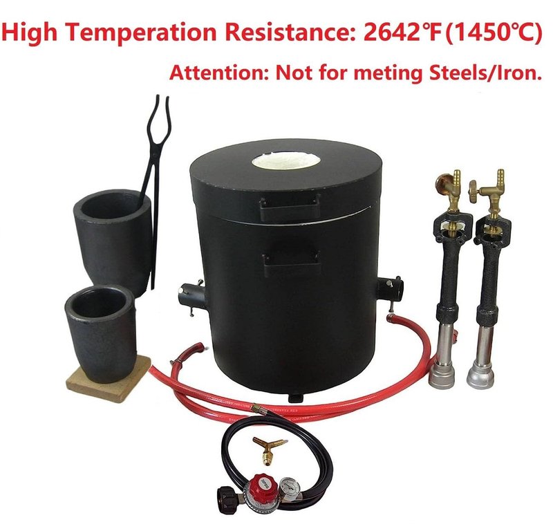LSMIITTH 16KG Propane Melting Furnace for Aluminum, Gold, Silver, Copper - Dual Burner 200,000 BTU High Efficiency Foundry Kit with 16KG & 6KG Crucibles, Metal Clip Tongs for Casting Jewelry & DIY