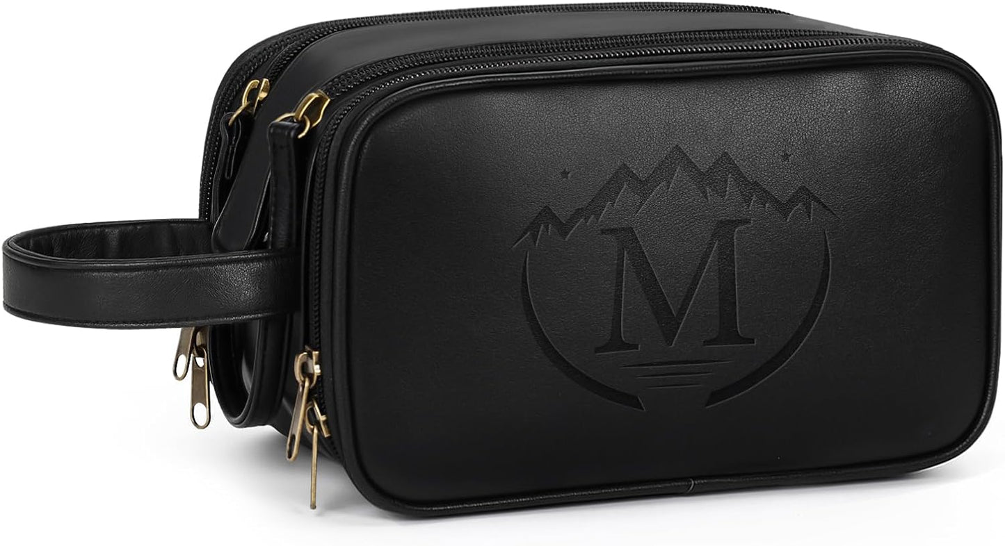 Personalized Toiletry Bag for Men - Engraved Waterproof PU Leather Shaving Bag | Ideal Father’s Day Gift, Brown - M