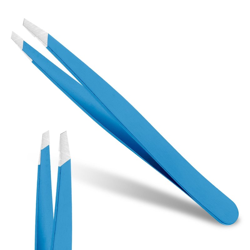 Tweezers for Eyebrows - Slant Tweezers for Women Facial Hair High Precision Tweezer for Men Women Fine Hair Removal and Eyebrow Shaping (Blue)