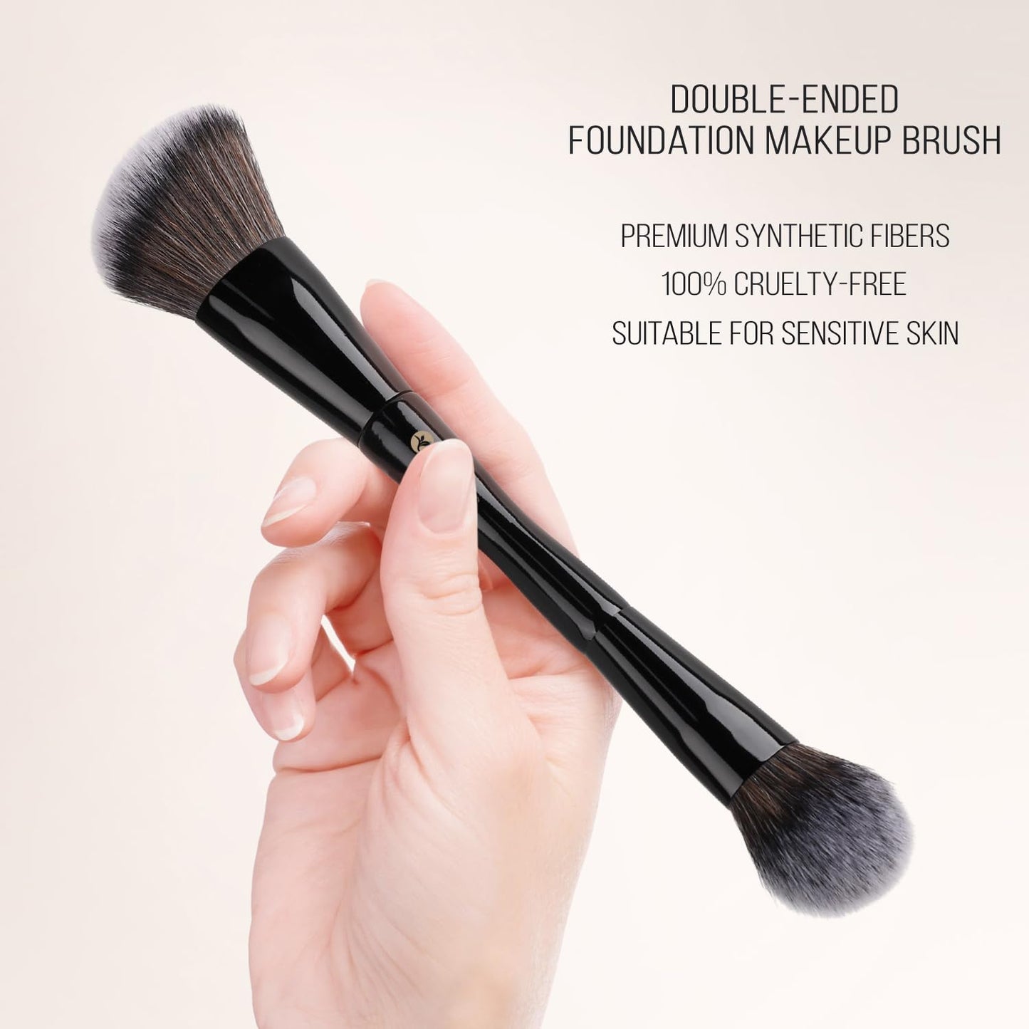 Foundation & Bronzer Duo Brush - Dual-Ended Angled & Round Top Contour Makeup Brush | Synthetic Bristles for Liquid & Powder Blending (Black)