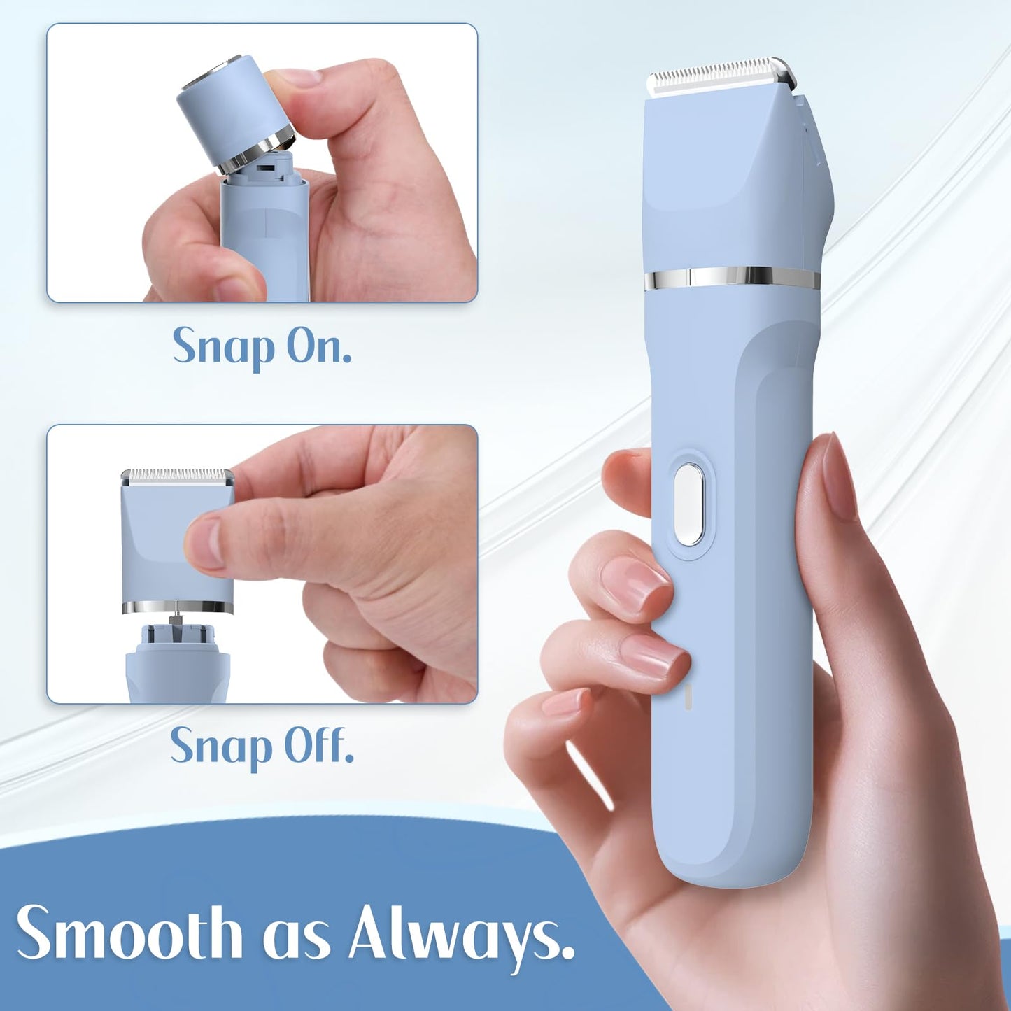 5-in-1 Bikini Trimmer for Women, Electric Razors Shaver IPX7 Waterproof, Cordless Body Hair Trimmer, Ceramic Blade, Facial & Pubic Hair Removal, Travel Portable (Blue)