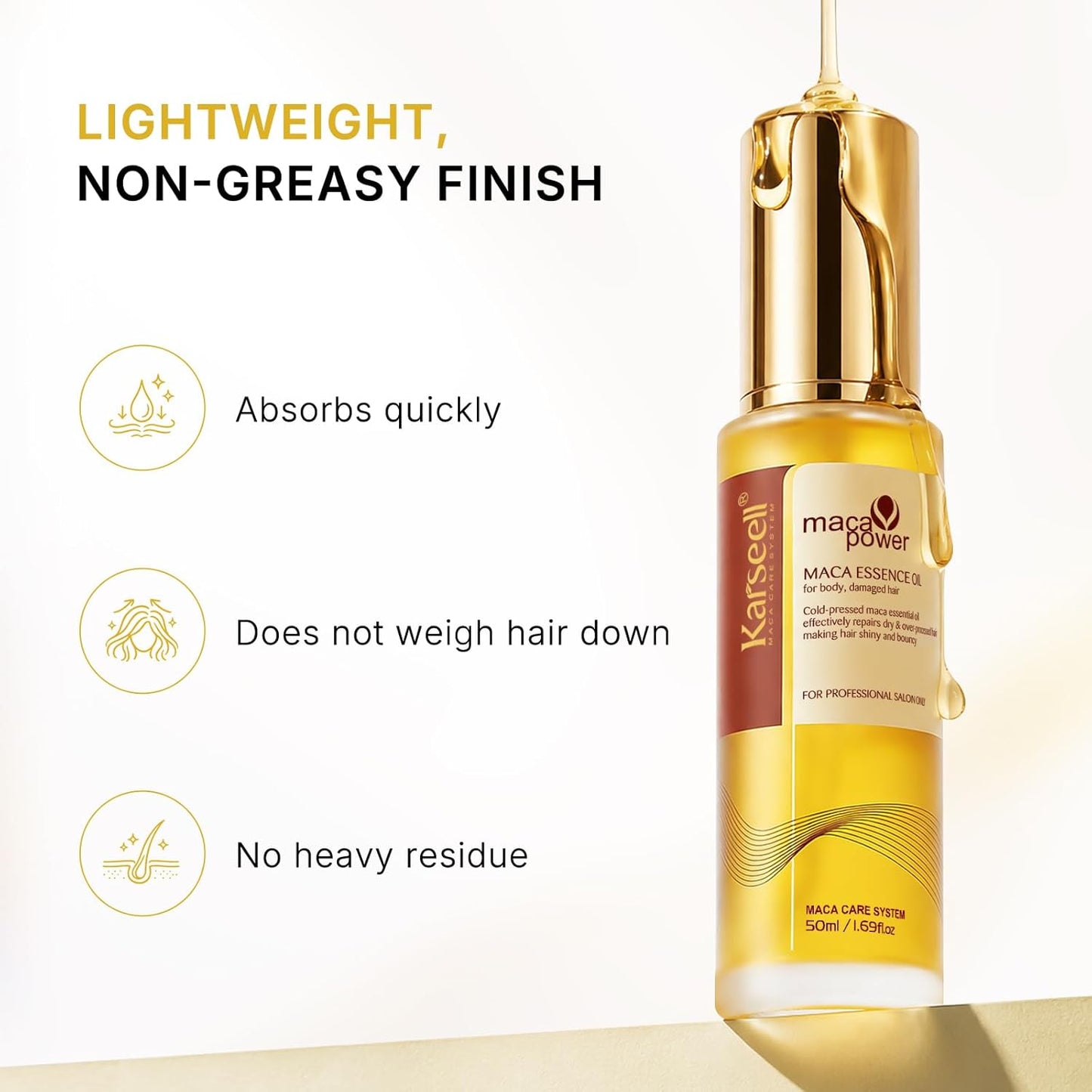 Karseell Moroccan Argan Oil - Cold Pressed Hair Serum for Dry, Damaged Hair | 50ml