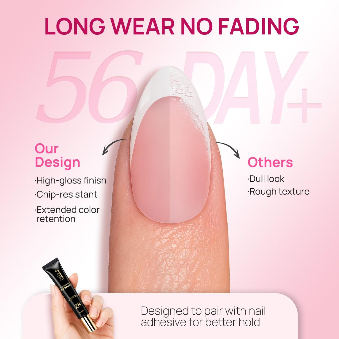 French Tip Short Almond Nail Tips - Pink Matte White Full Cover Press-On Nails | 15 Sizes for Salon & DIY Use