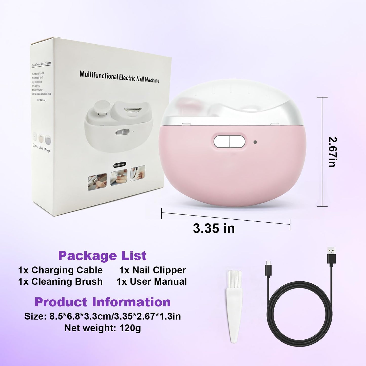 Electric Nail Clipper, 2 in 1 Electric Nail Clippers for Seniors and Adults, Baby Automatic Nail Clipper with Polishing, Light & Storage, Smart Nail Clipper 2-Speed for Fingernail (Pink)
