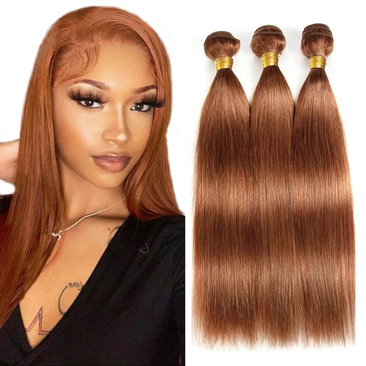 24 26 28 Inch #30 Brown Bundles Straight Bundles Human Hair Light Brown Straight Bundle Unprocessed Brazilian Virgin Weave Hair 3 Bundle 50 Gram Per Bundle