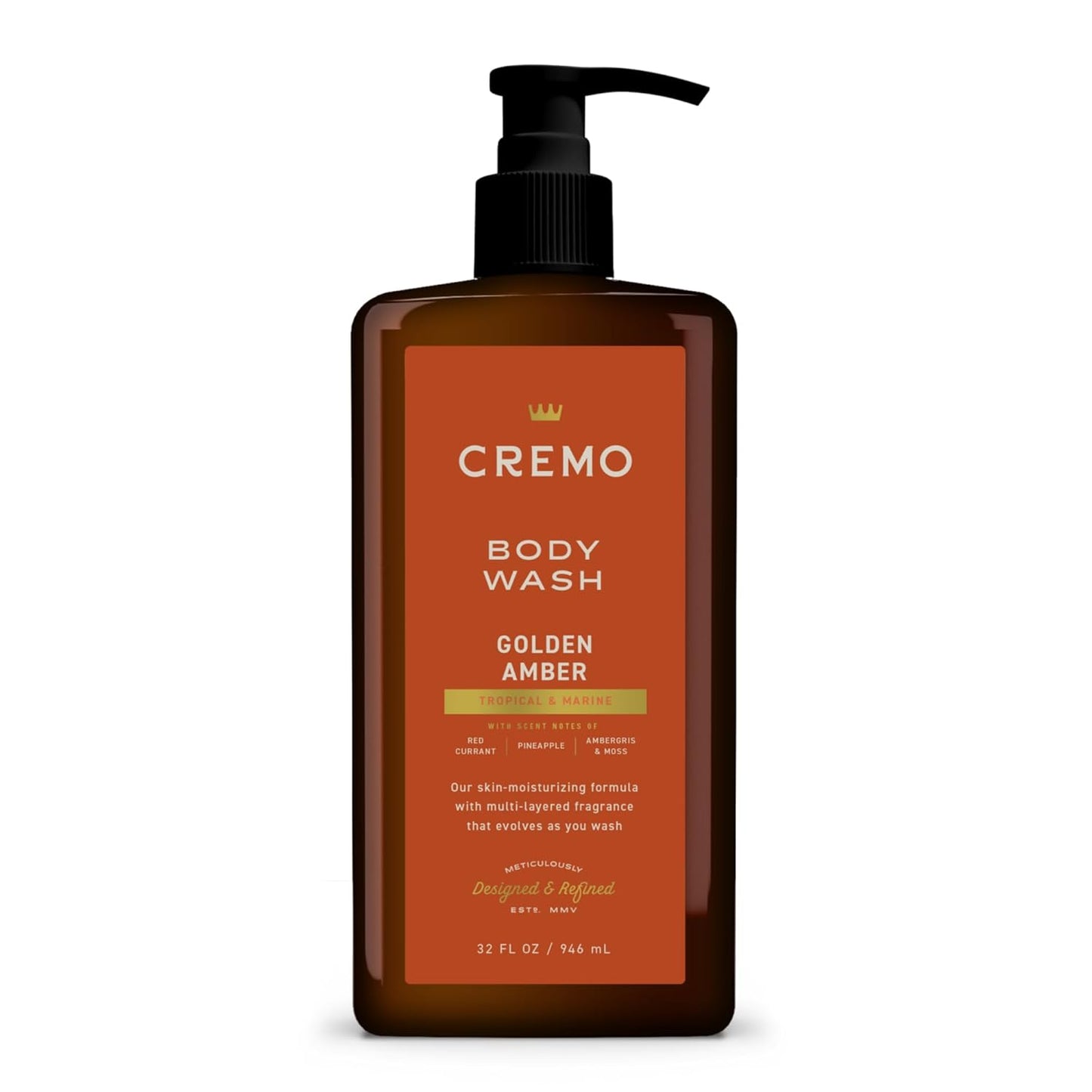 Cremo Golden Amber Body Wash for Men - Rich Lather, 32 Fl Oz
