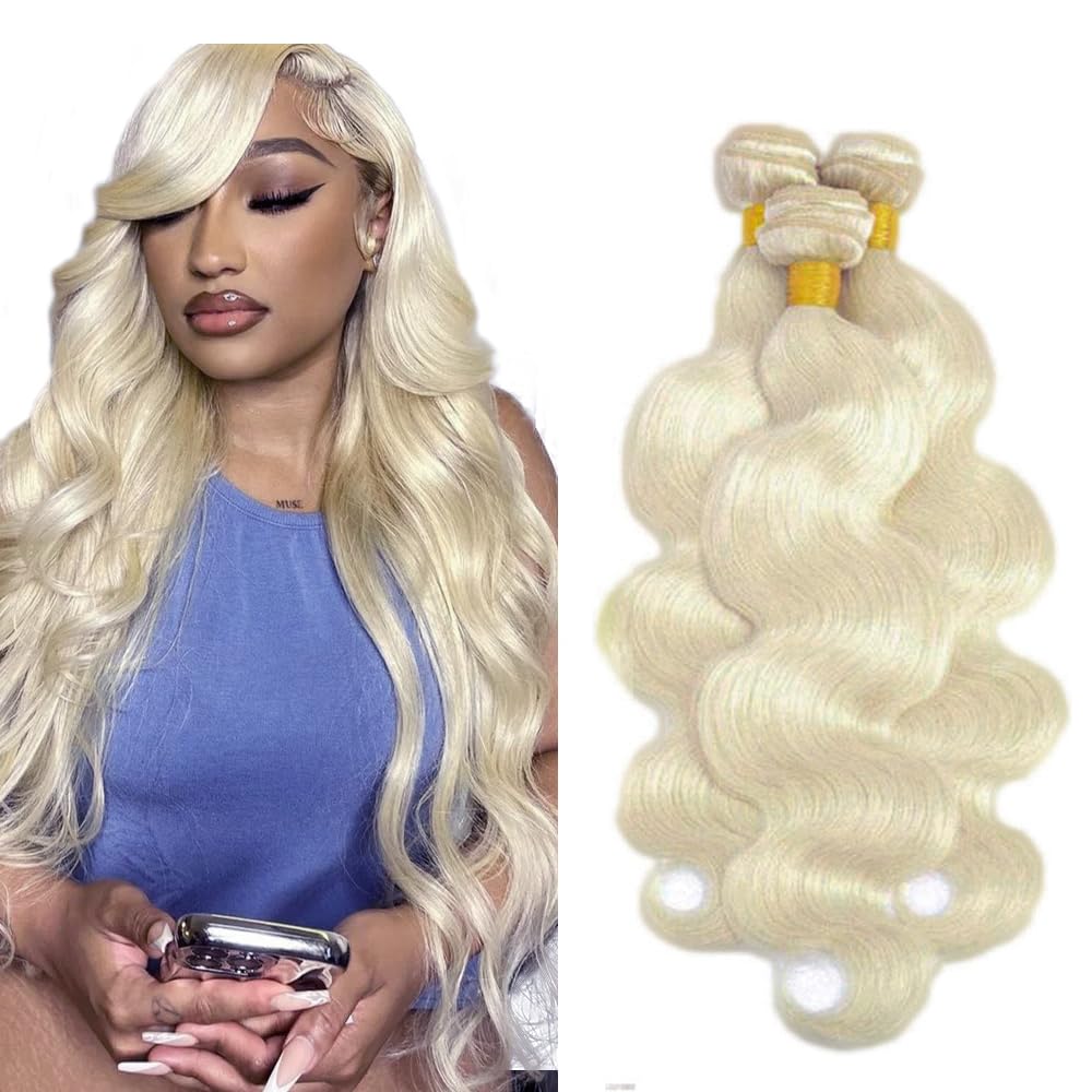 #88 Platinum Blonde Bundles Body Wave Bundles Human Hair 16 18 20 Inch 3 Bundles 50g/Bundle Platinum Blonde Body Wave Bundle Unprocessed Brazilian Virgin Weave Hair Extensions for Women