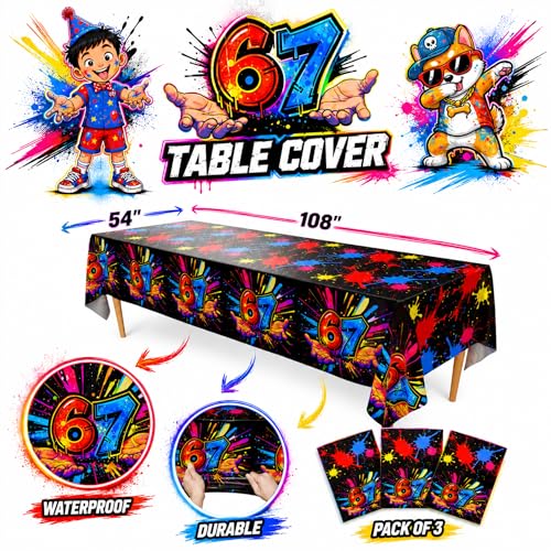 Paint Splatter Table Covers - Pack of 3, 54"x108" - Perfect for 67 Birthday Party Decorations