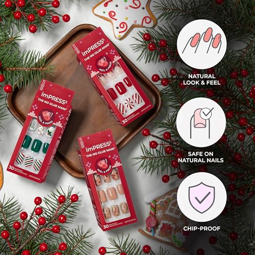 imPRESS Press-On Nails Holiday Gift Set, 3-Pack, 90 Nails with Adhesive