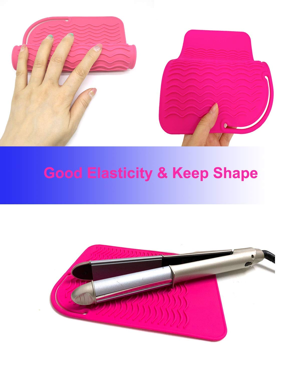 Heat Resistant Mat for Curling Iron & Hair Tools - Food Grade Silicone, Pink | 9" x 6.5"