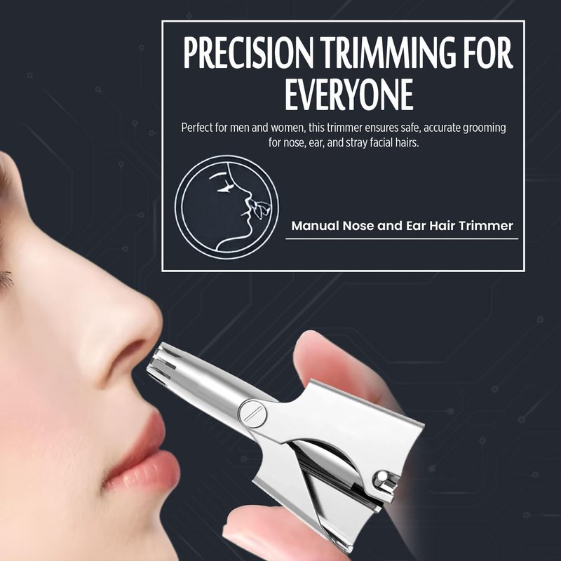 Infinity Choices Stainless Steel Hair Trimmer for Men and Women | Manual Nose and Ear Hair Trimmer | Nose Clippers, 360° Rotating Hair Trimmers | Washable Nose Hair Remover | Silver