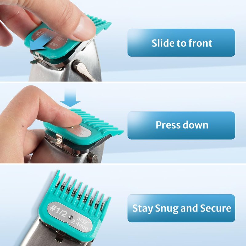 Clipper Guards Set Compatible with Andis Master, Oster Fast Feed, Andis AAC-1, GC, LCL, ML, PM-1, PM-2, PM-4, RCAC, RS-1, US-1, Size: #0 to #2 1/2(Length: 1/16" to 5/16"")