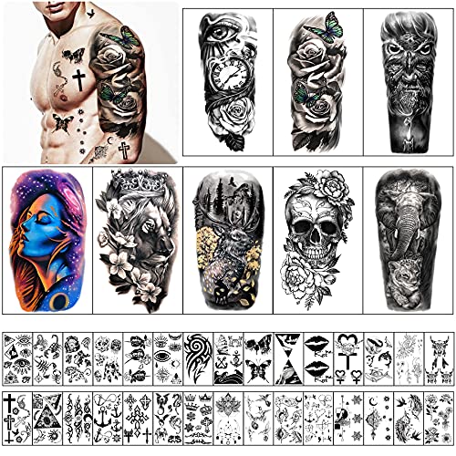 Black Extra Large Waterproof Temporary Tattoos - 46 Sheets