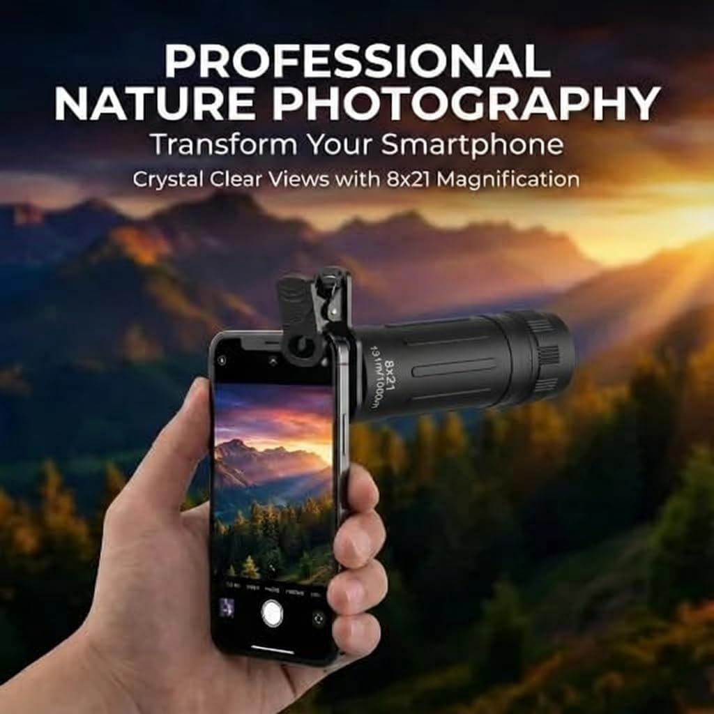 HD 8x21 Optical Monocular Telescope - High Power Mini Scope for Camping, Hunting, Travel | Clear Vision for Men & Women