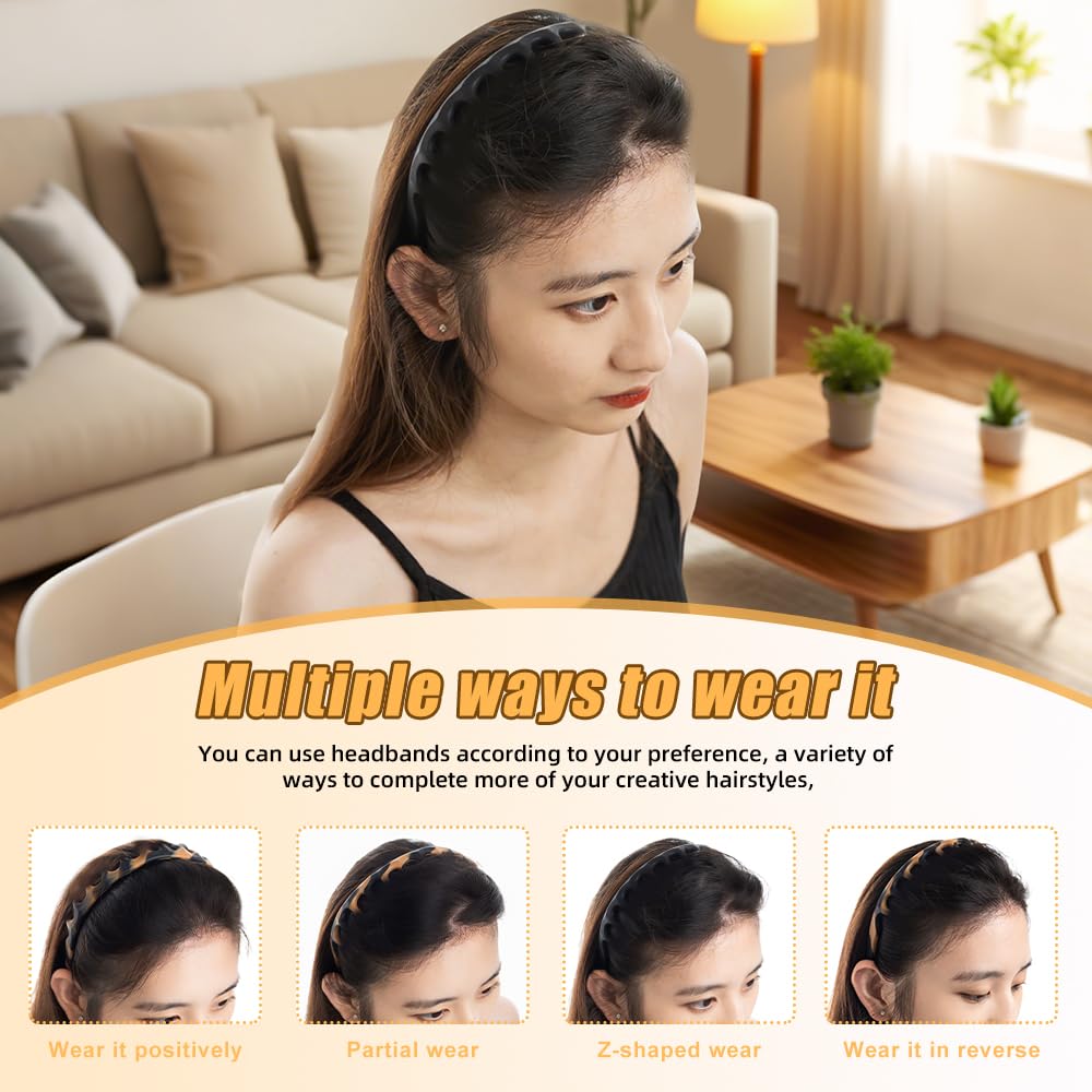 CUUCTGDA New U Shape Headbands for Women Non Slip,Fashion Accessories for Slicked Back Styles,Soft Stretchable Silicone Headband,Comfortable Comb Headband with Teeth 2 Pack（Tortoise & Black）