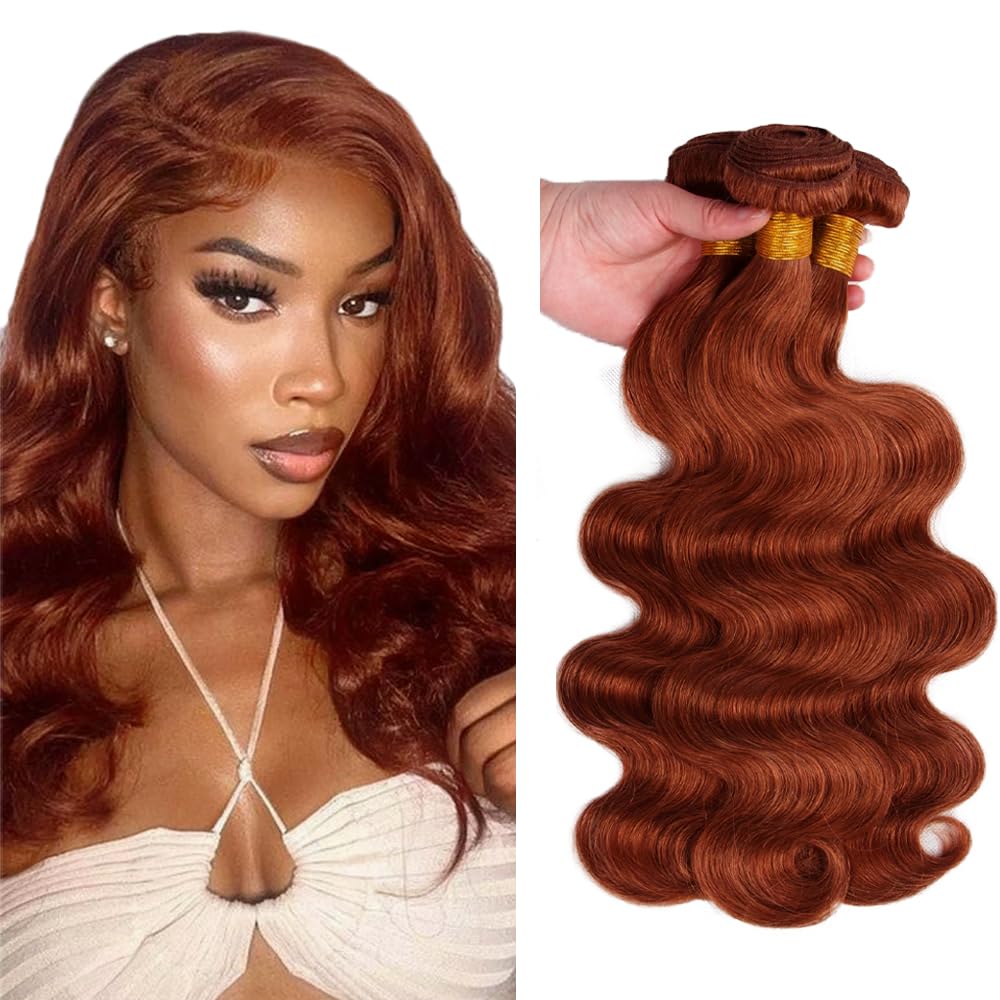#33 Brown Bundles Human Hair Body Wave Bundles 18 20 22 Inch Light Brown Unprocessed Brazilian Virgin Hair 3 Bundles Deals Quick Weave Hair Extensions 50 Gram Per Bundle