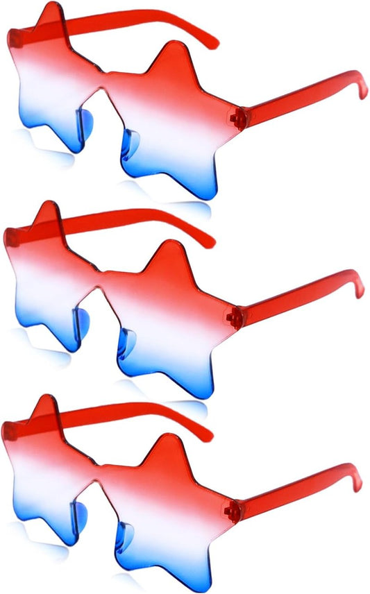 4th of July Star Glasses - USA Red, White & Blue Party Accessory | One Size Fits All | Lightweight Plastic Frames for Parades & BBQs