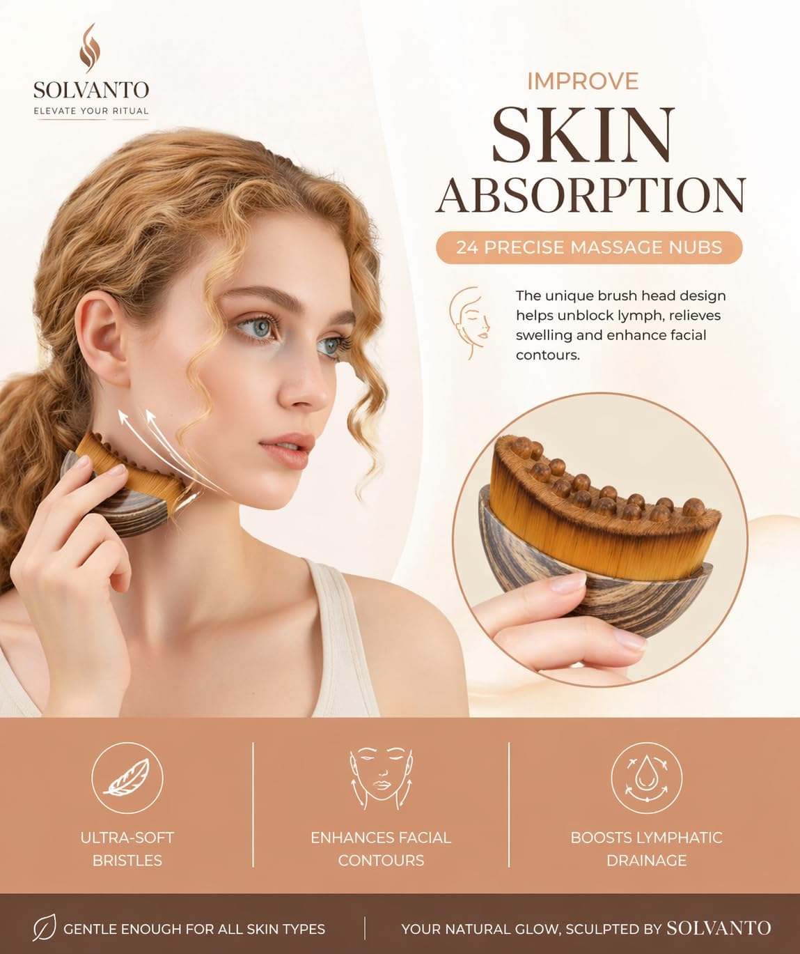 Lymphatic Drainage Face Brush - Sculpting Tool for Jawline & Chin | Dry Brushing Massager for Skin Tightening & Relaxation