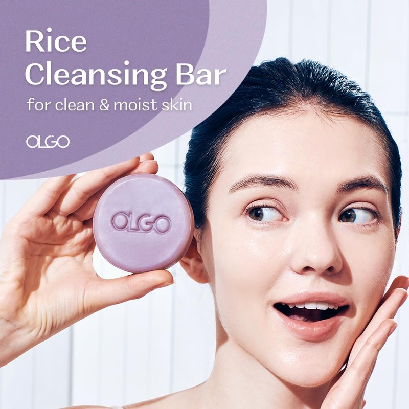 OLGO Rice Cleansing Bar | Crystal clear & Moist skin with fermented Korean rice water and natural lavender oil | vegan, sulfate-free, paraben-free (3.5 oz)