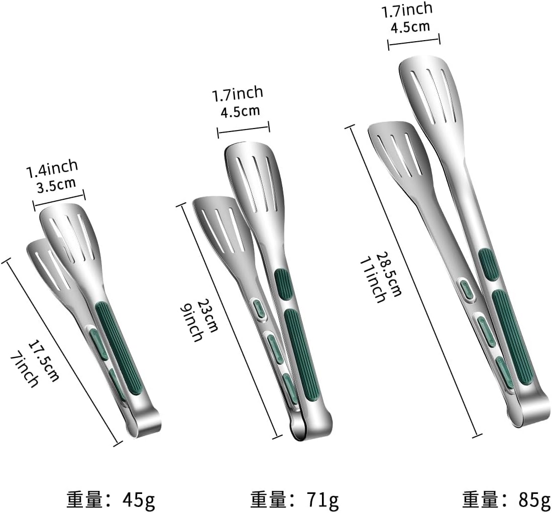 Stainless Steel Kitchen Tongs Set - 3 Pack with Silicone Tips | 7, 9, 12 Inch Heat Resistant Cooking Tools