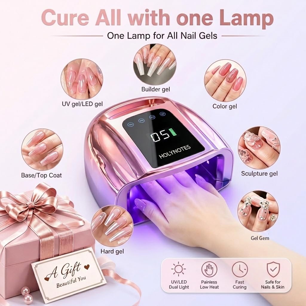 UV Nail Lamp, 96W Cordless Professional Rechargeable UV LED Portable Lamp, 4 Timer Setting and Smart Sensor Gel Nail Dryer, Ideal for Training, Nail Art Practice, Home & Salon