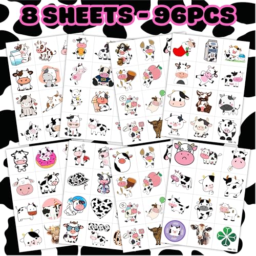 96PCS Cow Temporary Tattoos for Kids - Farm Animal Party Favors