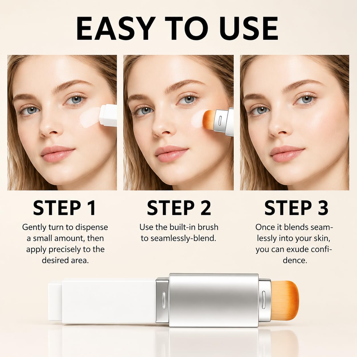 Color Changing Foundation Stick with Volufiline & Collagen – Blanc Cover Cream Stick – Korean Concealer Foundation Sticks for Dewy Skin– Makeup Foundations Sticks with Detachable Brush (White)
