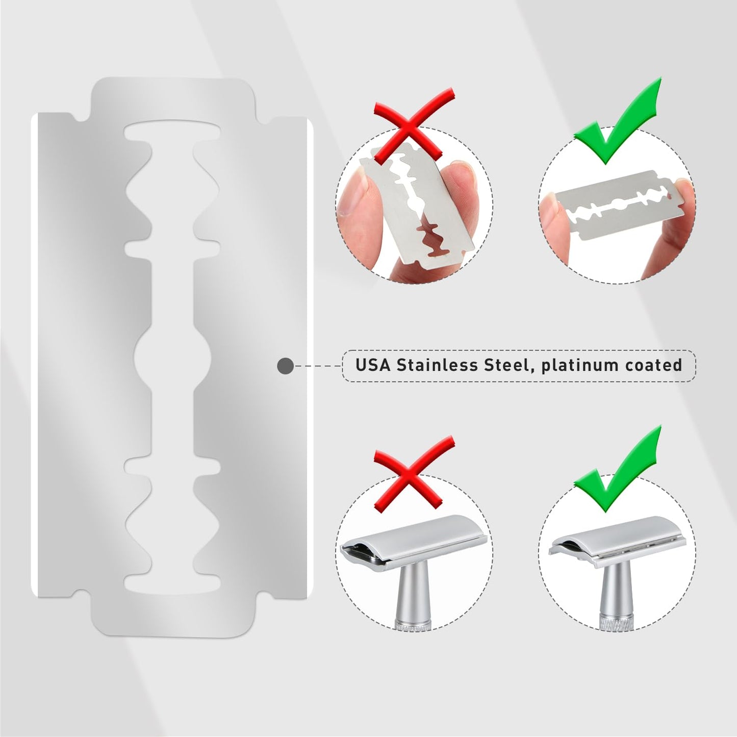 Double Edge Safety Razor, Single Blade Razors for Men and Women, with 10 Double Edge Blades, Reusable Metal 1 Blade Razor, Eco-Friendly, Zero Waste, Smooth and Close Shave, Matte Silver