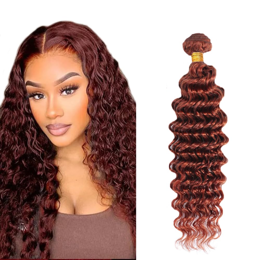 Auburn Bundles Human Hair Reddish Brown Deep Wave Bundle 24 Inch Color 33 Deep Wave Bundles Brazilian Virgin Soft And Silky Remy Hair Extensions 100g