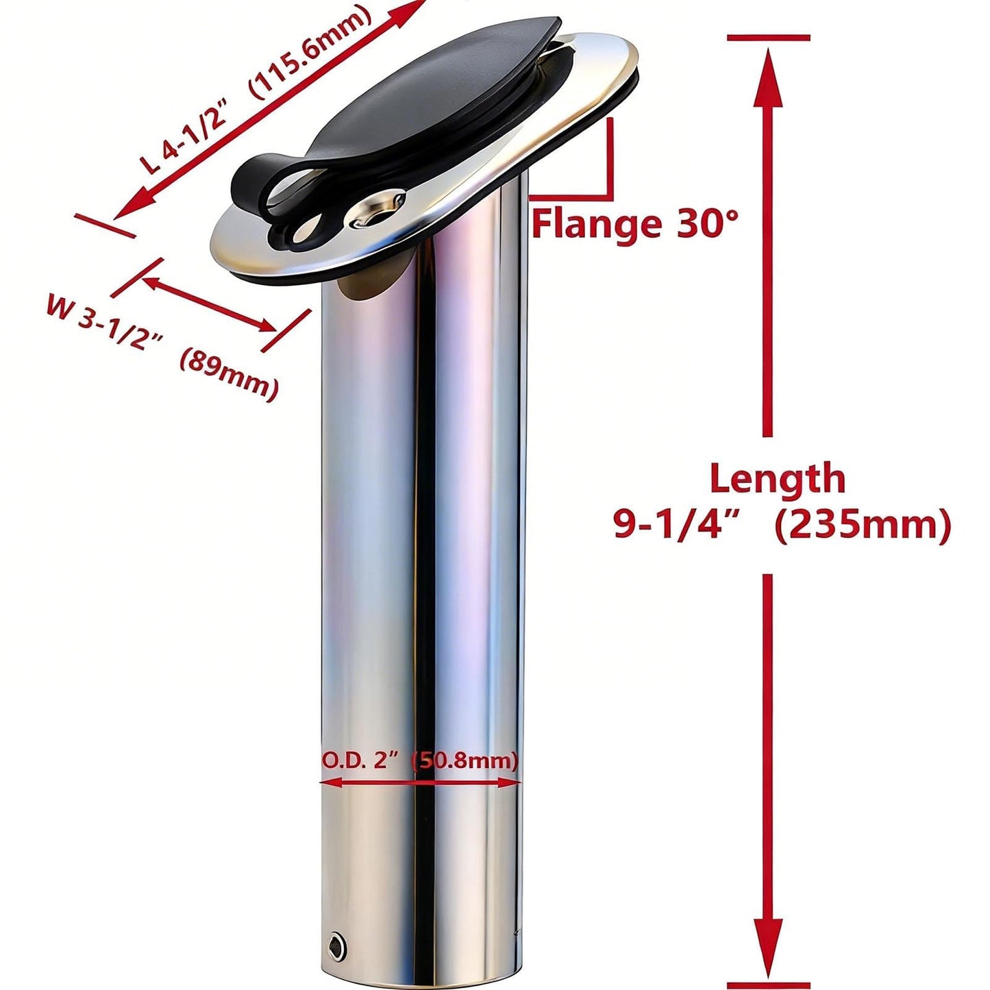 Boat Stainless Steel 30 Degree Fishing Rod Holders with Rubber Cap & Gasket, Flush Mount