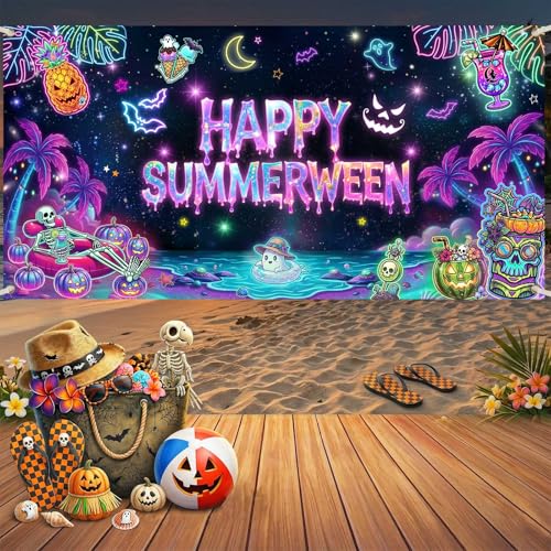Summerween Banner - 70.8x35.4 Inch Tropical Halloween Backdrop
