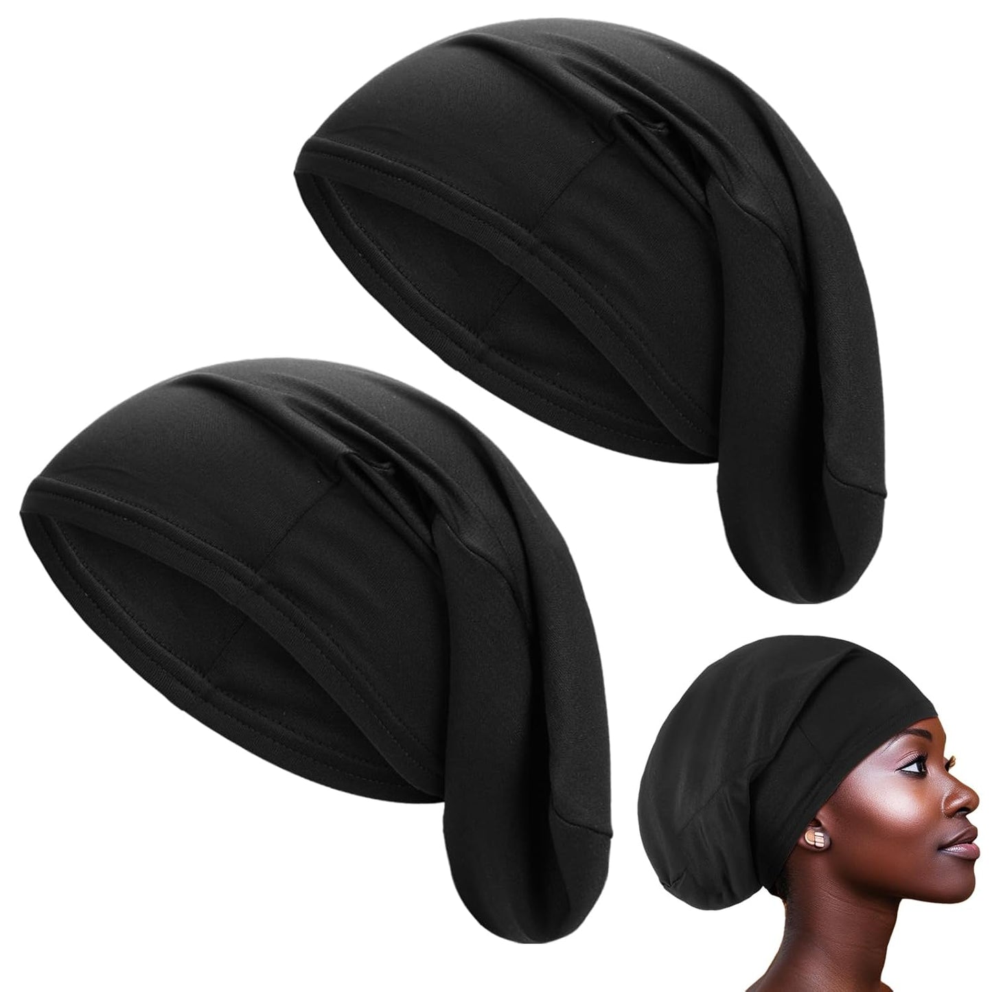 Jumbo Dreadlock Cap - 2 Pcs Hair Wraps for Men & Women | 37-Inch Black & Gray Sleeping Accessories