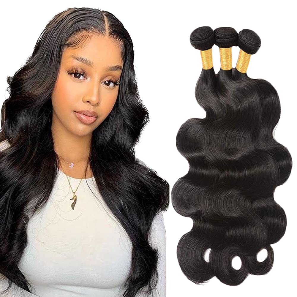 Human Hair Bundles #1B Body Wave Bundles 20 20 20 Inch Unprocessed Brazilian Virgin Hair Natural Color 3 Bundle 50 Gram Per Bundle Deals Quick Weave Hair Extensions