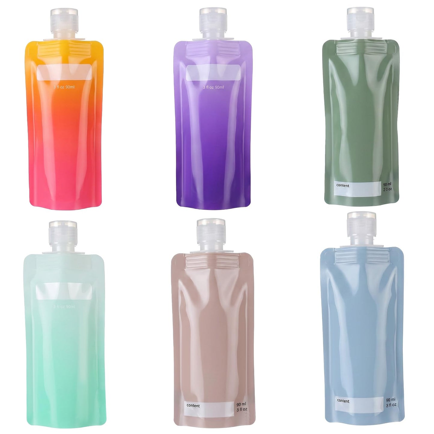 Quilax 6PCS Reusable Squeeze Pouches for Liquids, Travel Pouches for Toiletries, Travel Size Toiletries Cosmetic Containers for Shampoo