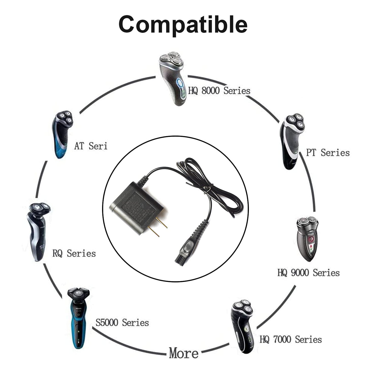 LinMei HQ8505 Power Cord for Philips QP6520 QP6530 MG7750 MG5750 3000 5000 6000 7000 9000 Series Electric Beard Trimmer, Shaver and Groomer